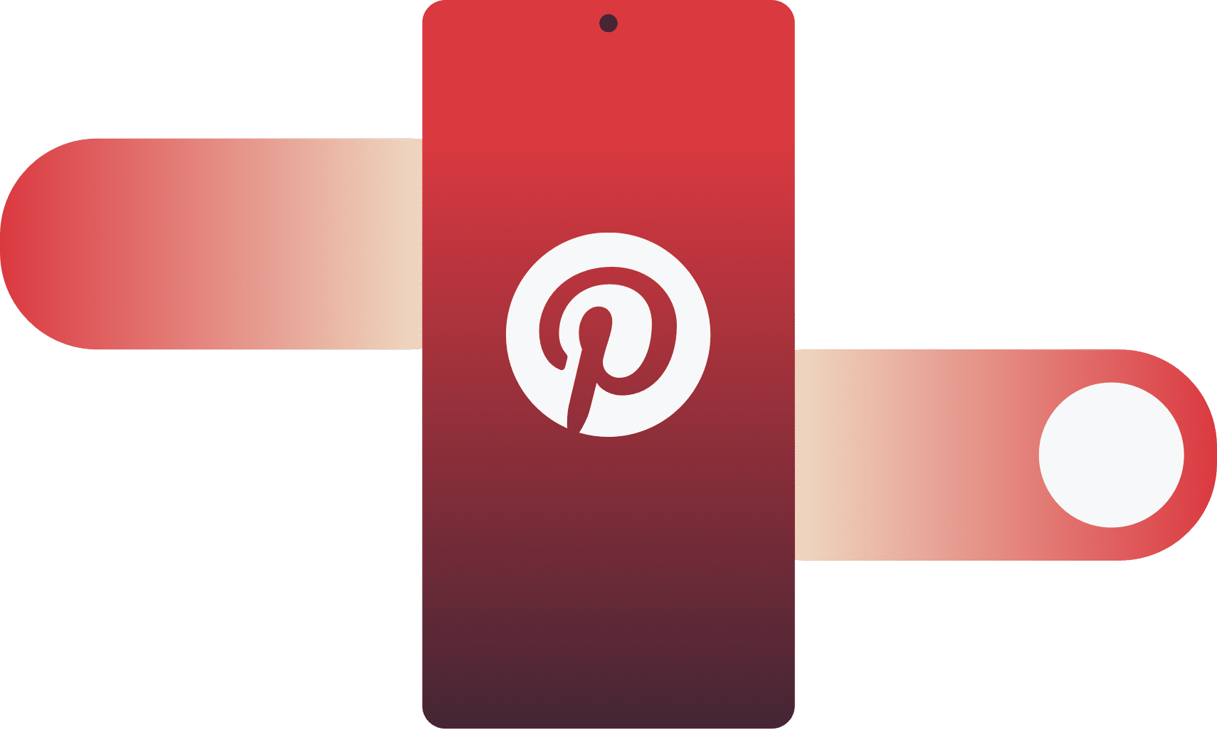 Pinterestin logo mobiililaitteessa, jonka l&auml;pi pyyhk&auml;isyliike kulkee.