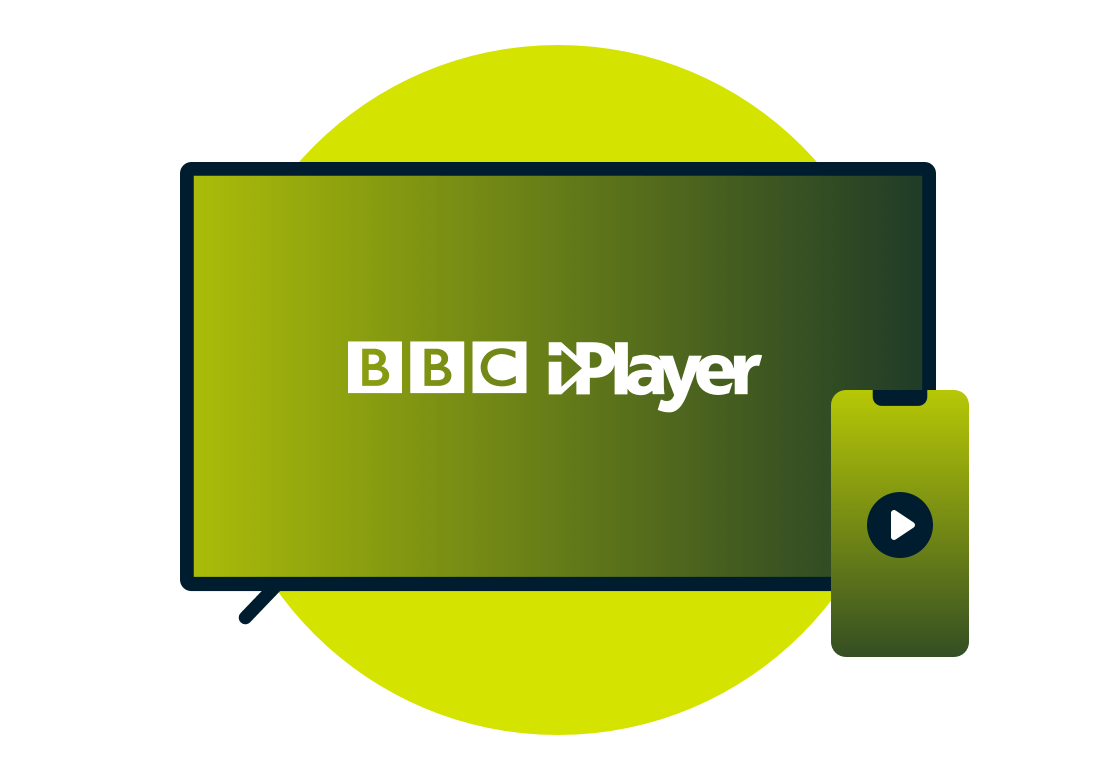 Kannettava tietokone ja puhelin, joissa on BBC iPlayer -logo.